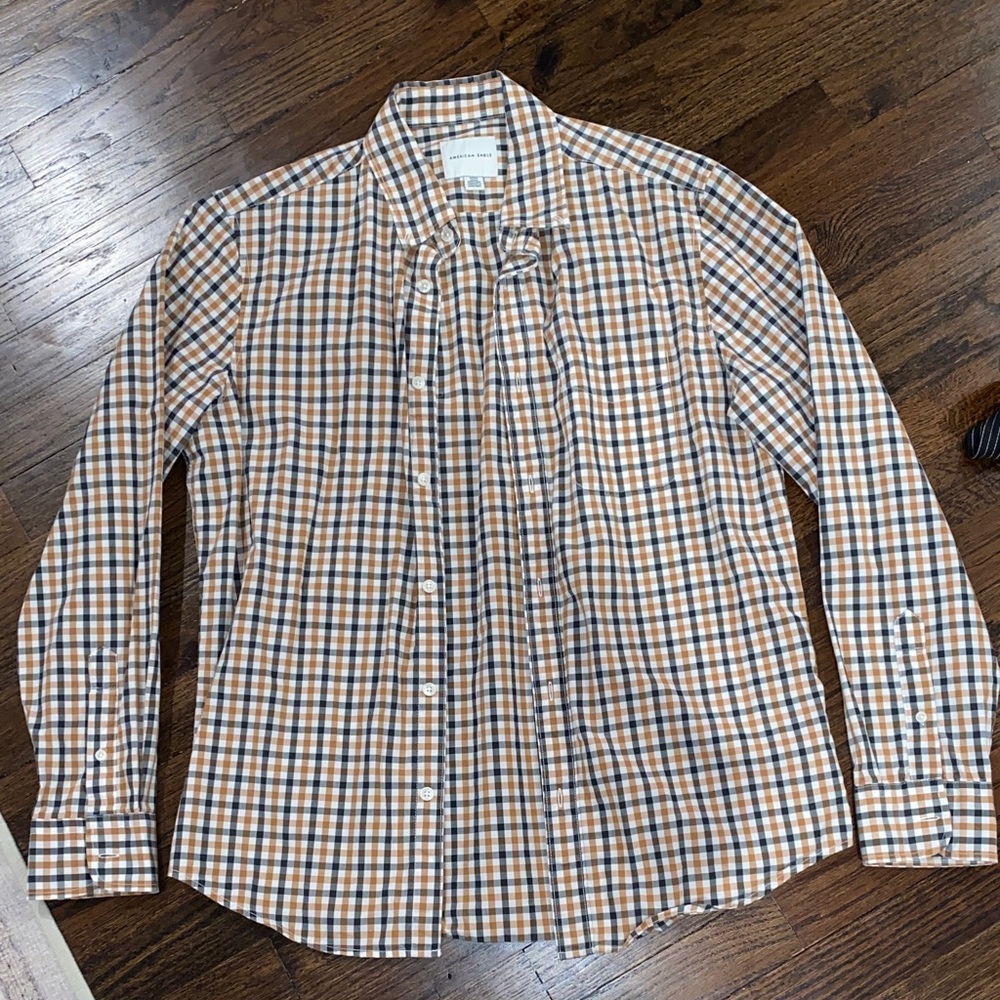 Classic Men's Orange & Blue Plaid Button-Down Shirt